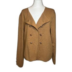 Eva & Paige Womens Gold Button Up Tan Sweater Cardigan Designer